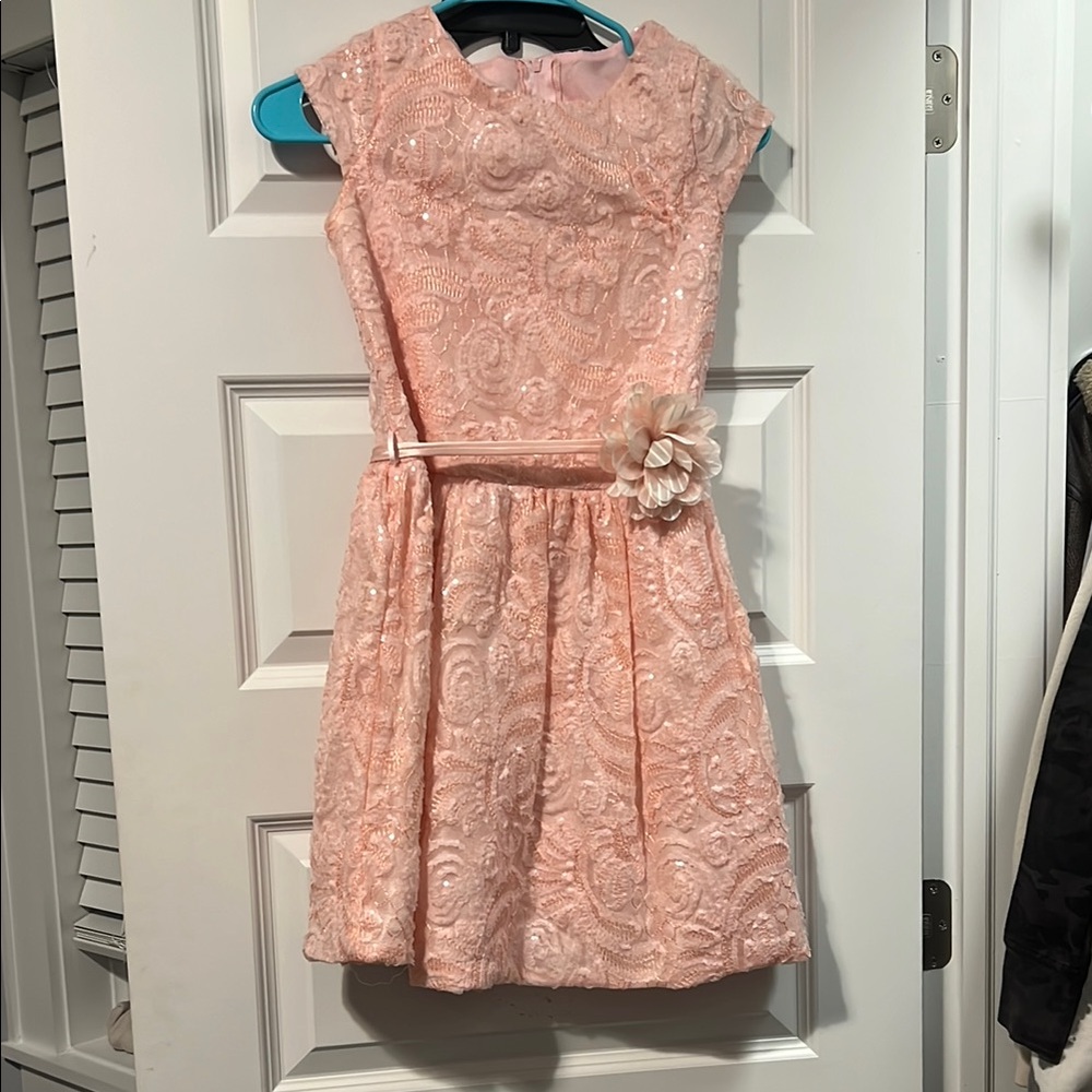 Pink Peplum A-Line Dress with Cap Sleeves